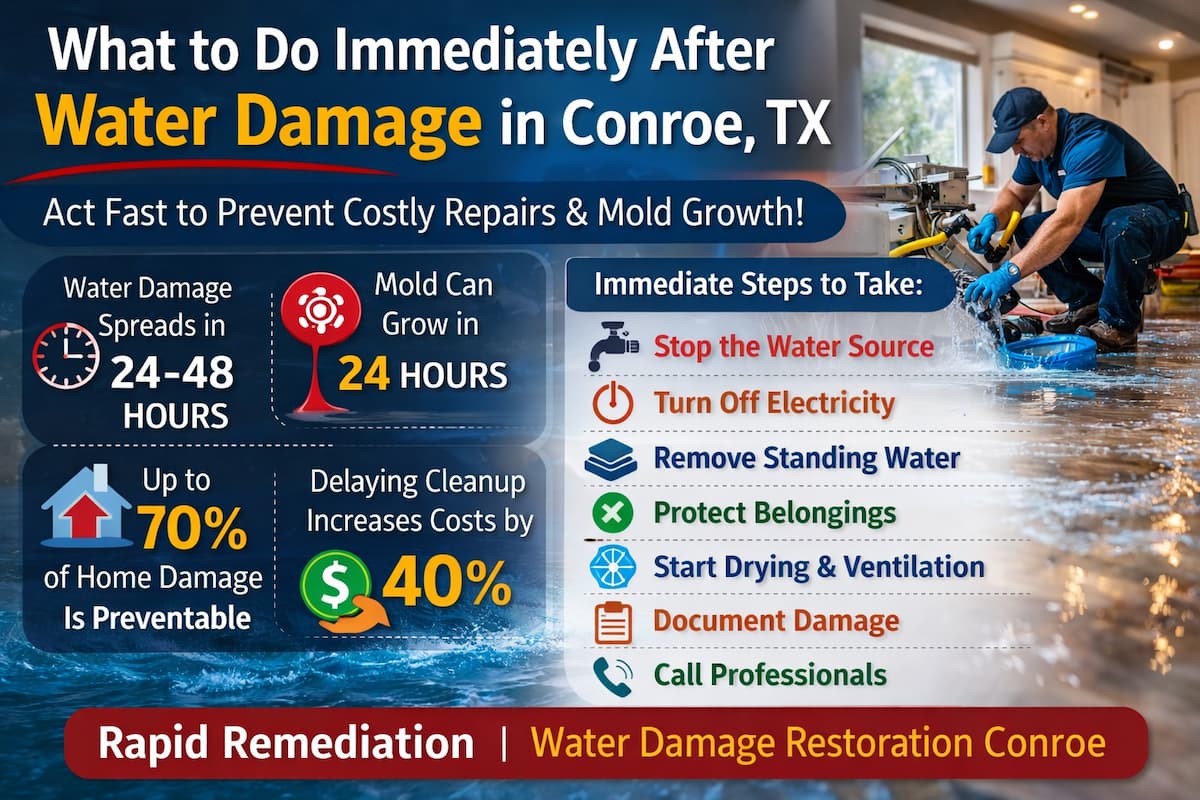 What to Do Immediately After Water Damage in Conroe